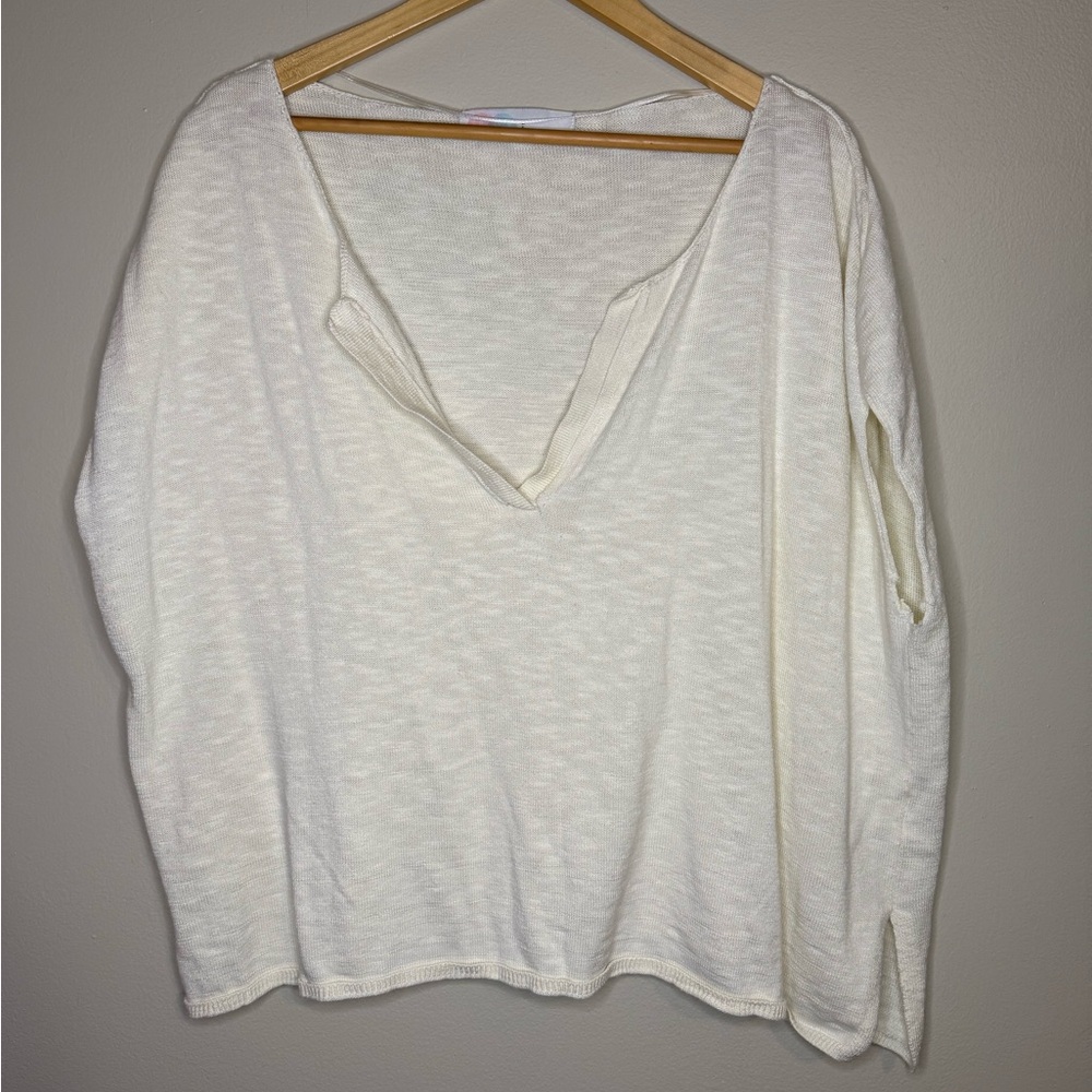 Free People FP Beach Ivory V-Neck Lightweight Knit Sweater Size L